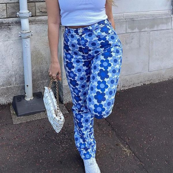 

women's pants & capris spring 2021 fashion trousers mid-waist straight-leg printed, Black;white