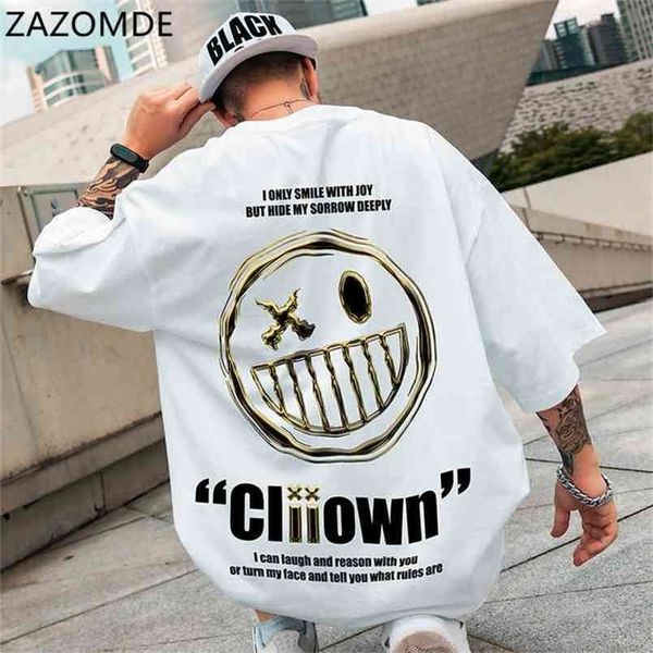 

zazomde summer t shirt men japanese harajuku streetwear funny smiley casual short sleeve oversized tshirts males 210716, White;black