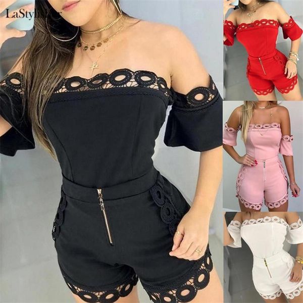 

two piece dress lastylisher off shoulder ladies suit clothes shorts women 2 sets plus size lace summer clothing set, White