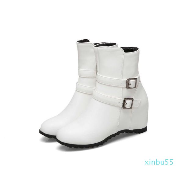 

boots women shoes ankle pointed toe elegant pu leather zipper wedge high heel motorcycle platform boot size 34-43, Black