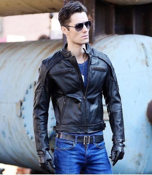 

bladder winter style detachable lear male lead layer cowhide motorcycle jackets cycling men's leather & faux, Black