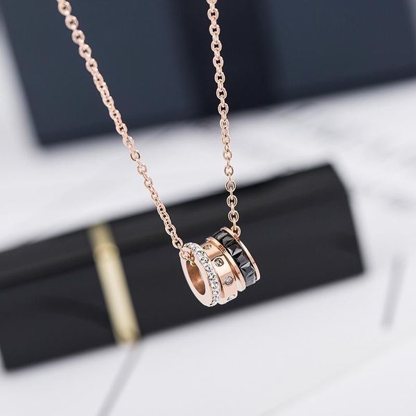 

pendant necklaces yun ruo 2021 rose gold color black zircon crystal circle necklace fashion titanium steel woman jewelry never fade, Silver