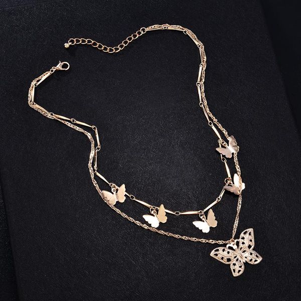 

pendant necklaces women gold choker necklace charm chain hollow butterfly multi layer zinc alloy statement, Silver