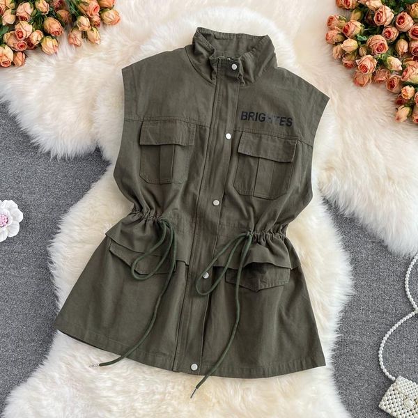 

women's vests shorts vest women 2021 korean version loose waist slim stand collar jacket fashion casual outside wear waistcoat, Black;white