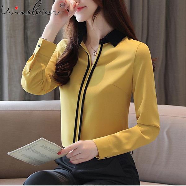 

women's blouses & shirts women chiffon 2021 autumn long sleeve turn-down collar casual pullovers korean style all match t07206k, White