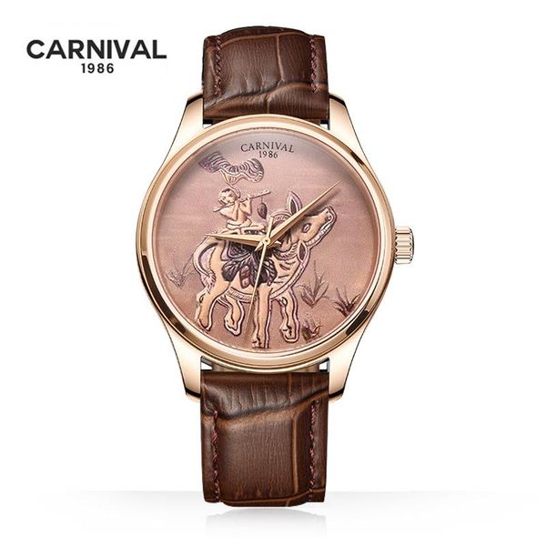 

wristwatches relogio masculino carnival automatic watch men fashion 3d bull rose gold mechanical clock reloj hombre, Slivery;brown