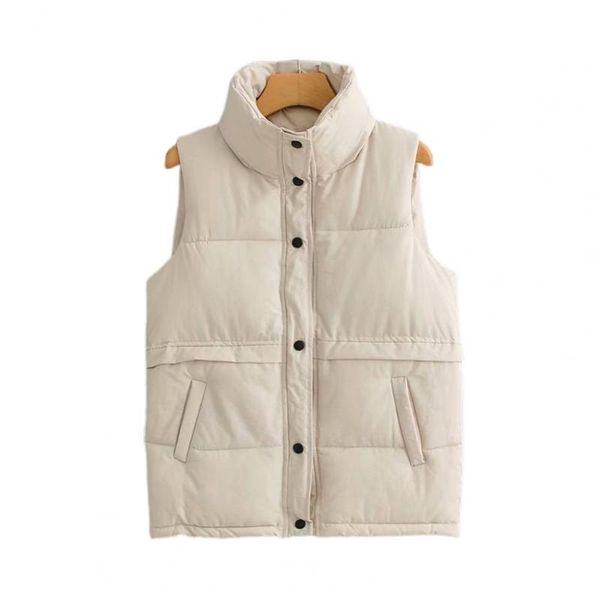 

women's vests 2021 autumn winter women solid loose vest drawstring stand collar long jacket cotton padded windproof warm waistcoat, Black;white