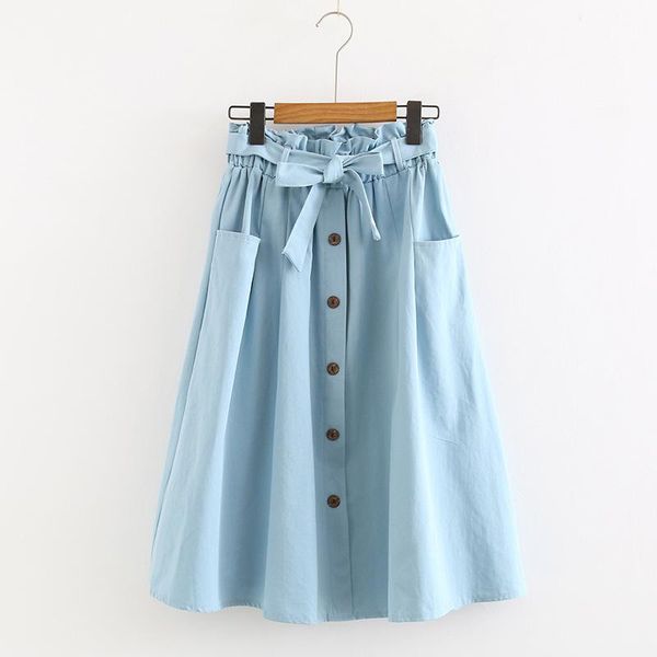 

skirts summer korean mori girl sweet bow skirt women solid color cotton linen large pocket high waist female kawaii u188, Black