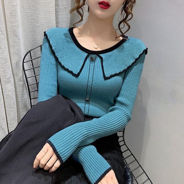 

women's sweaters women 2021 autumn winter fashion solid color sweater female button slim pullover ladies knitted w639, White;black