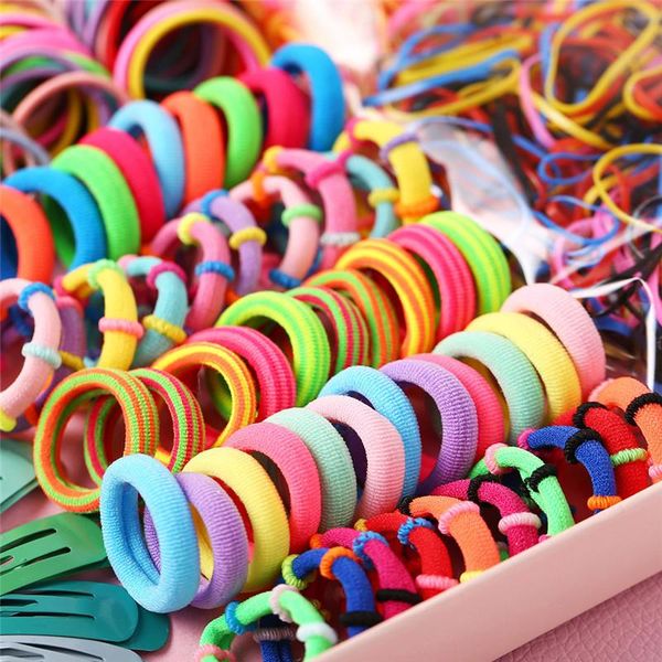 

500pc set cute candy color cartoon hair pins colorful elastic hairpins ponytail holder children scrunchie rubber band accessories, Slivery;white