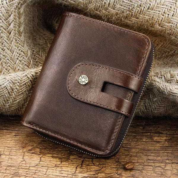 

card holders european and american leather head men's anti-theft brush anti rfid multi wallet bag, Brown;gray