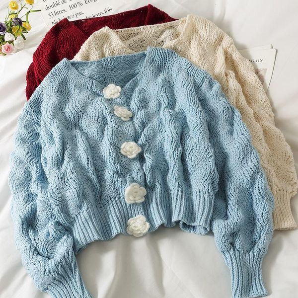 

women's knits & tees korobov 2021 japanese flower embroidery sweet women cardigans korean chic knit long sleeve cardigan vintage o neck, White