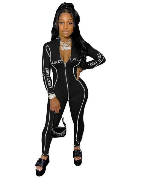 

gym clothing adogirl letter print striped zip jumpsuit, White;black