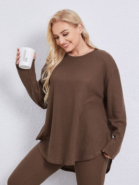 

plus drop shoulder curved hem sleep c4rm#, Black;white