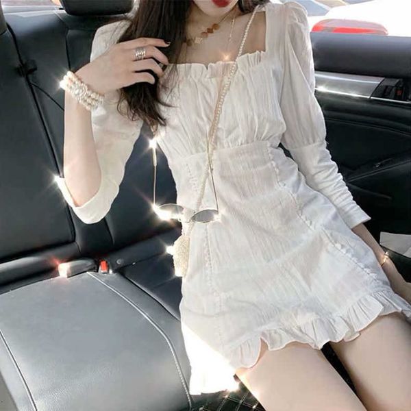 

white skirt 2021 korean version ins super xianxian thin temperament small person show high dr's wear, Black;gray