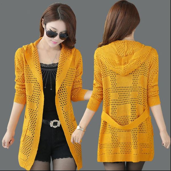 

1204 spring summer thin women sweater cardigan loose long kimono knitted coat hollow out hooded female plus size 3xl, White;black