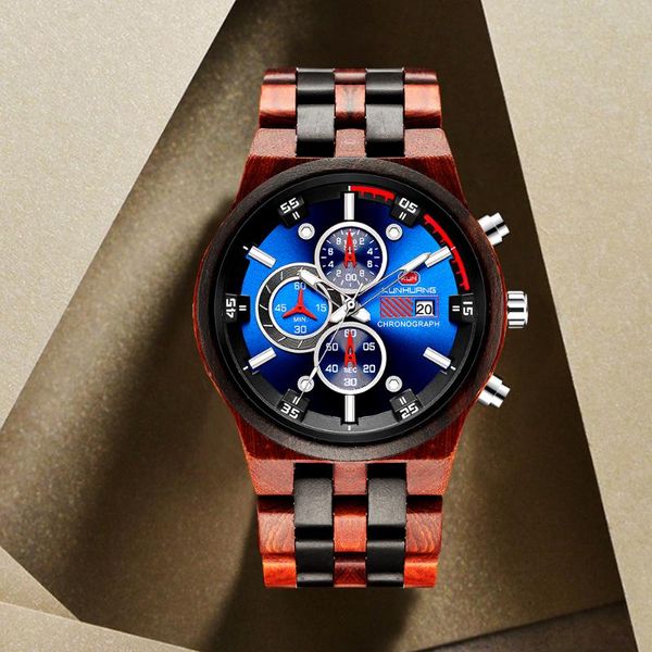 

wristwatches kunhuang wooden high-end men's watch creative design quartz holiday gift valentine's day fashion, Slivery;brown