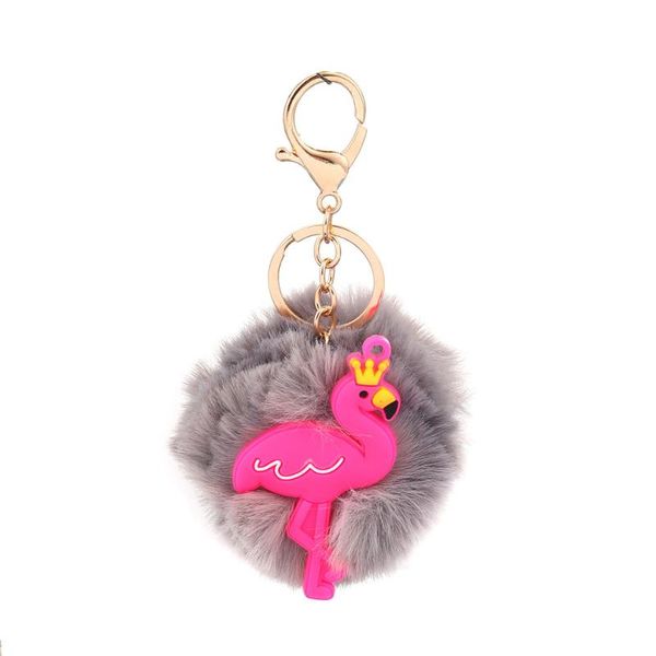 

keychains 8seasons plush keychain & keyring animals flamingo gold color pom ball for female gifts 12cm(4 6/8") x 8cm(3 1/8"), 1 pi, Silver