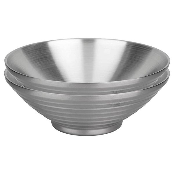 

bowls 2-piece double layer ramen noodle soup bowl 304 stainless steel for udon soba pho pasta salad cereal (9.5-inch)