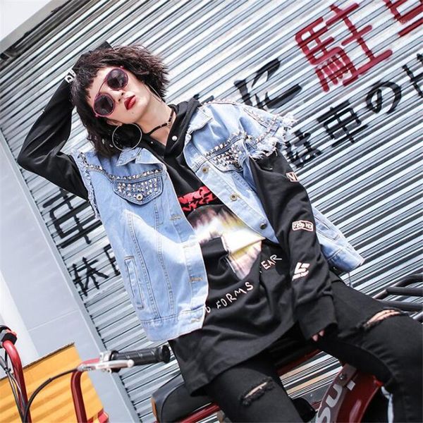 

women's jackets personalized rivet denim jacket women fall casual rock hip hop basic cotton short sleeve high street wear girls coat, Black;brown