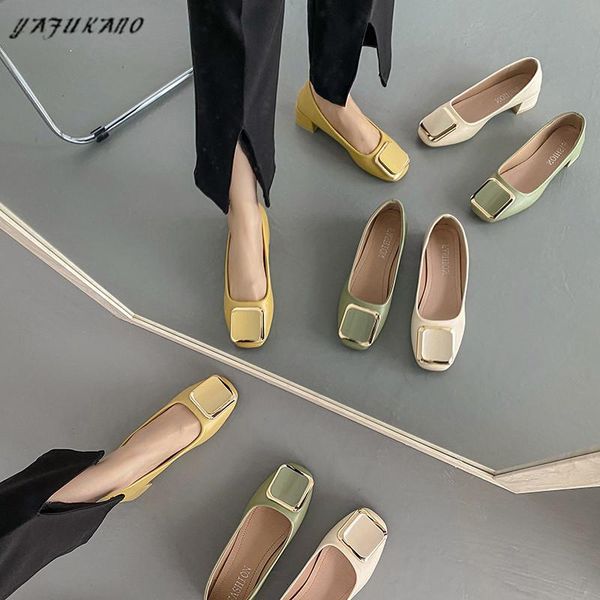 

dress shoes 4cm square toe mid-heeled women temperament small fresh metal decoration single ladies pumps thick heel high heels, Black