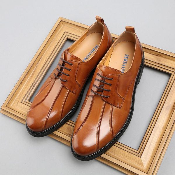 

first layer cowhide men's leather shoes, british business suits, round toe wedding dress shoes, Black