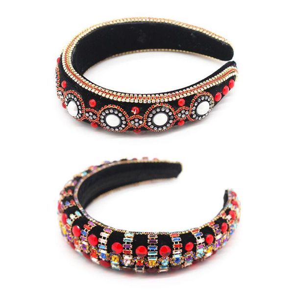 

baroque crystal hair bands for women lady shiny padded rhinestone headband hoop accessories clips & barrettes, Golden;silver