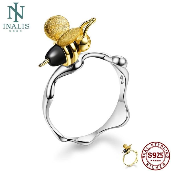 

cluster rings inalis natural gemstone for women 18k gold bee and dripping honey 925 sterling silver handmade fine jewelry, Golden;silver