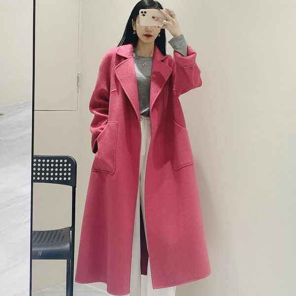 

women's wool & blends pink double-sided plush women woolen coat korean style mid-length outwear 2021 autumn winter fashion over, Black
