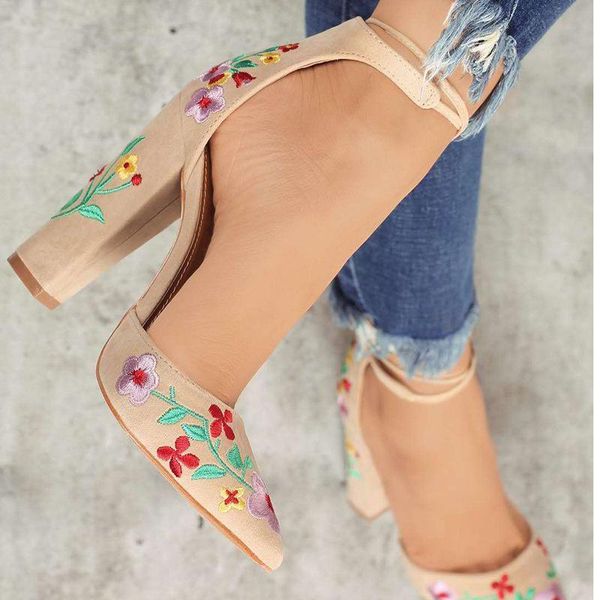 

fashion suede shoes women sandal embroider high heels ethnic flower floral party sandalias zapatos mujer sandals, Black
