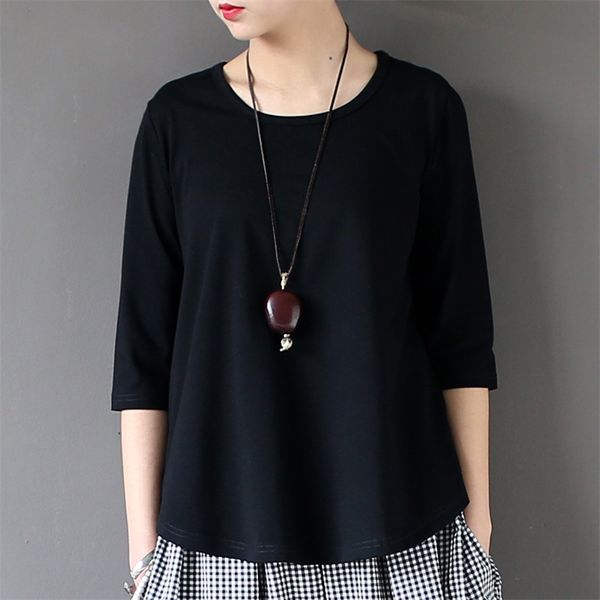 

johnature women cotton t-shirts black white summer new half sleeve o-neck  casual knitted fashion 210401