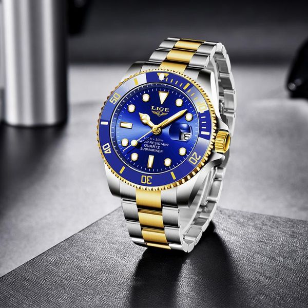 

wristwatches 2021 lige mens watches fashion business waterproof quartz wrist watch men stainless steel sport clock male, Slivery;brown