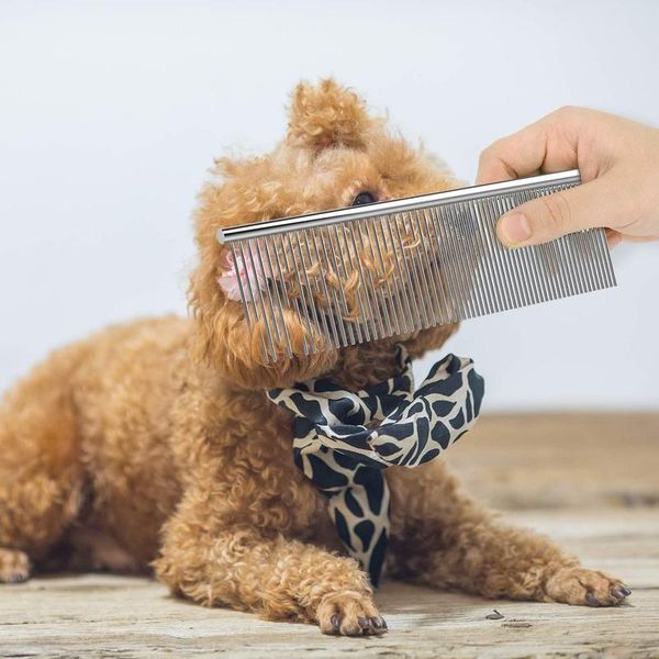 

dog grooming pet dematting comb - stainless steel for dogs and cats gently removes loose undercoat, mats, tangles knots