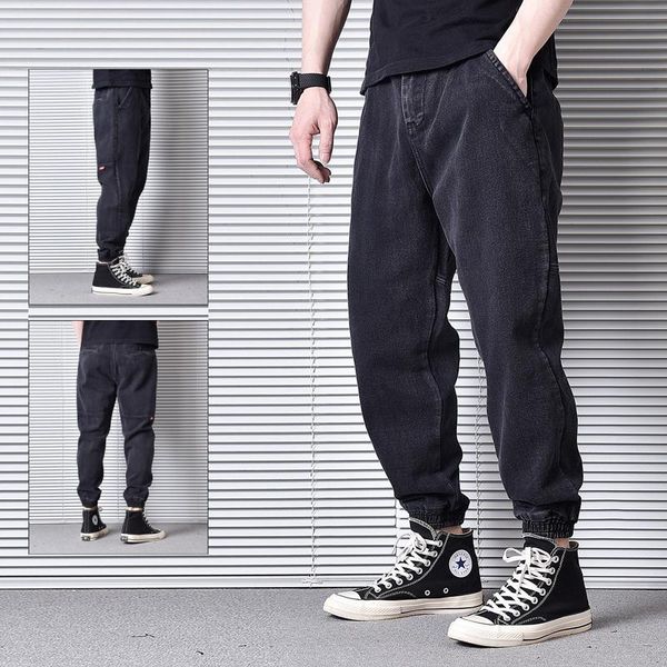 

brand ly 2021 men jeans black loose fit fashion vintage designer cargo pants streetwear spliced hip hop joggers men's, Blue