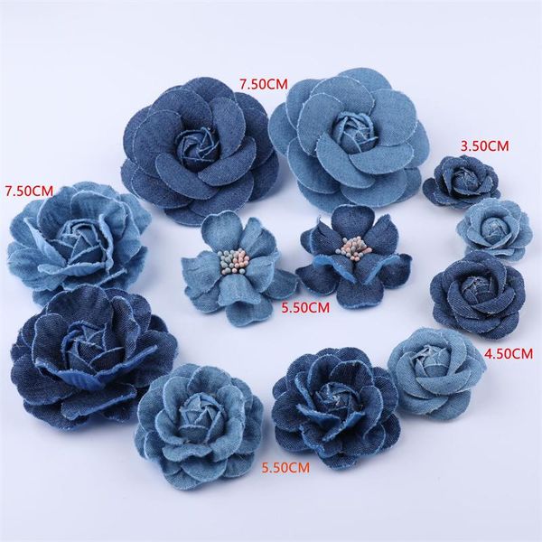 

decorative flowers & wreaths 5pcs/lot wedding decoration small camellia artificial flower denim fake diy scrapbooking headdress craft garmen