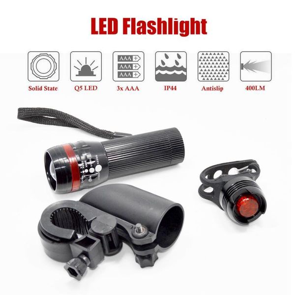 

2x taillight led bike bicycle cycle zoomable torch front light rear lamp cycling equipment lights