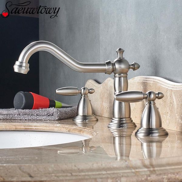 

bathroom sink faucets and cold faucet separation brushed three holes wash basin nickel available
