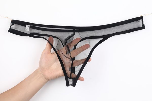 

underpants the high-quality goods gay men's underwear x-ray bag low waist fine mesh thong large c-035, Black;white