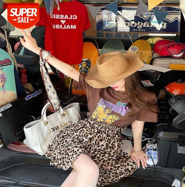 

little rain xiaoyu sister american street niche retro round neck personality printed t-shirt trend #0i0z, Black;gray