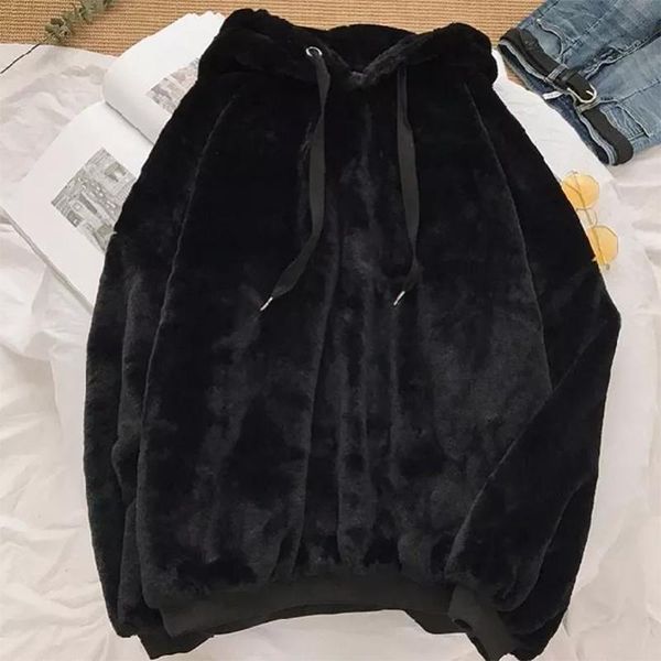 

women's hoodies & sweatshirts autumn winter coats soild sweet hooded women harajuku loose casual warm ladies fleece flannel pullover fe, Black