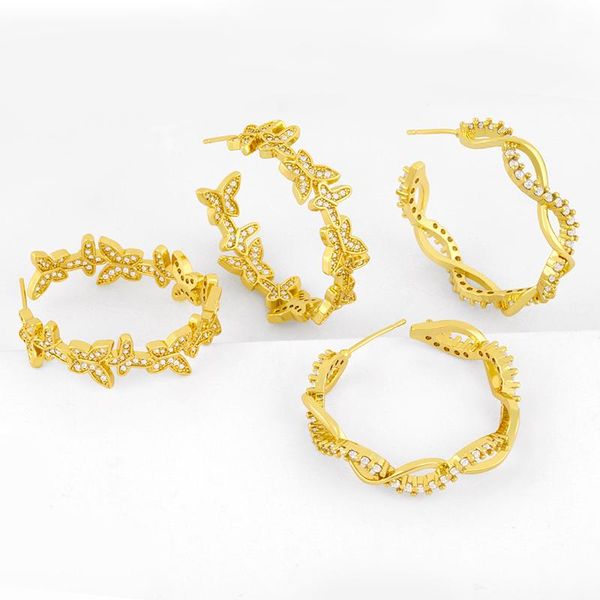 

hoop & huggie flola gold plated big butterfly earrings for women pave large round cubic zirconia statement jewelry gifts ersw21, Golden;silver