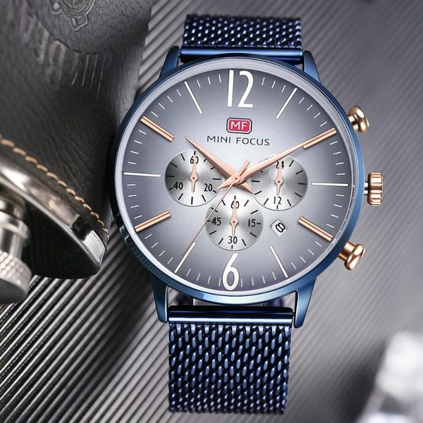 

wristwatches minifocus mf0114g men's watches luxury watch quartz men clock chronograph business relogio masculino, Slivery;brown