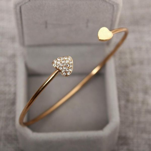 

charm bracelets love heart shape gold-plated open white zircon bracelet simple luxury female adjustable for women wedding gif, Golden;silver