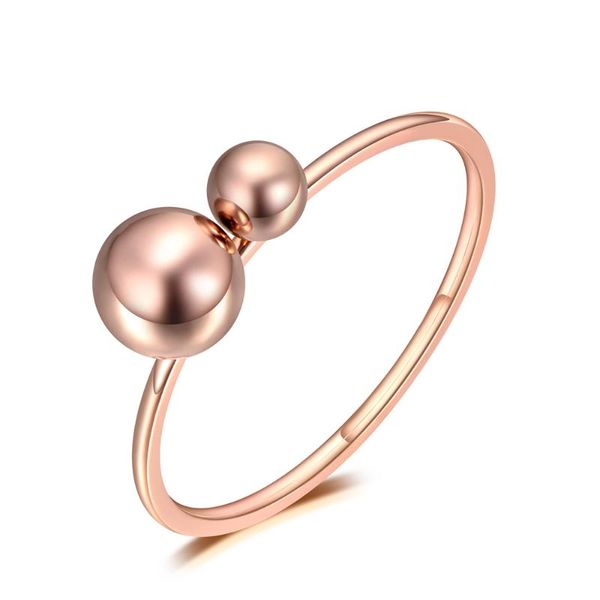 

cluster rings titanium stainless steel double beads jewelry for women trendy office style rose gold party finger ring r19105, Golden;silver