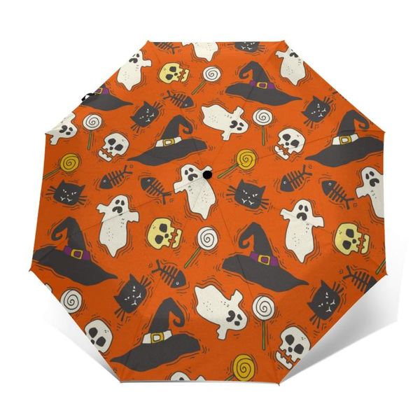 

umbrellas wind resistant fully-automatic umbrella halloween ghost hats rain 3 folding parasol travel car