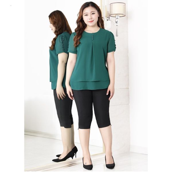 

tee plus size 10xl 8xl 6xl female 4xl short summer shirts femme 2021 elegant dk green chiffon lean to mujers, White