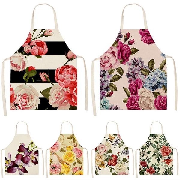 

aprons 1pcs flower pattern colorful cotton linen 53*65cm home cleaning cooking kitchen apron cook wear bibs pinafore 46286