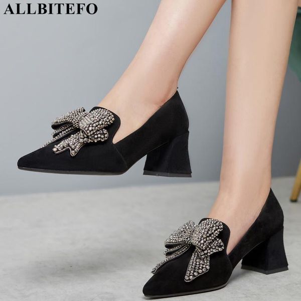 

dress shoes allbitefo rhinestone bowtie full genuine leather high heels women quality heel party, Black