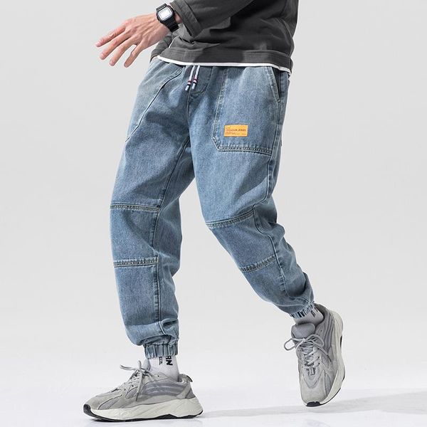 

spring men's jeans fashion loose straight casual elastic waist feet cotton large size blue 5xl