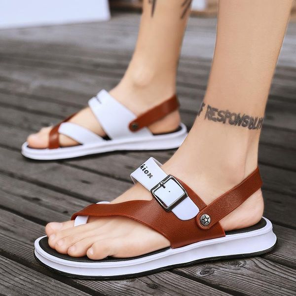 

sandals men's shoes mens summer leather casual men beach sandalias hombre, Black
